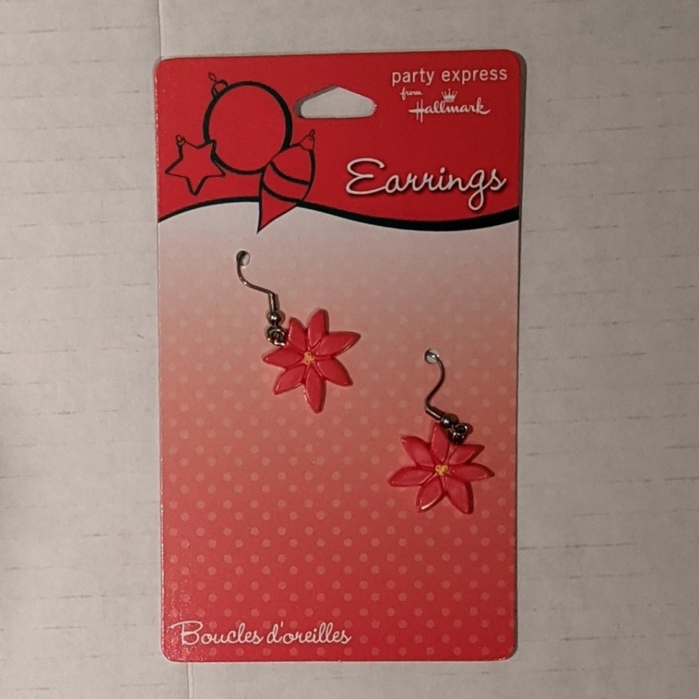 Hallmark Poinsettia Christmas Wire Earrings